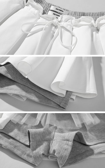 DANIEL PORTLAND™ I  Layered Mini Skirt with Contrast Drawstring Waist and Sporty Cotton Shorts