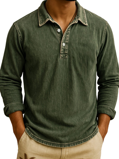 DANIEL PORTLAND™ I Vintage Wash Long Sleeve Polo Shirt